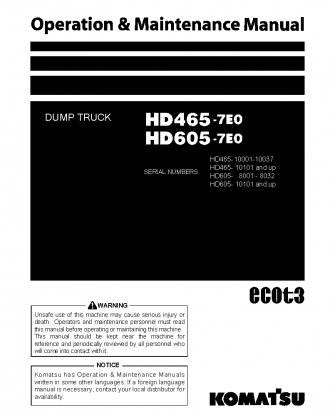 HD605-7(JPN)-E0 S/N 8001-8032 Operation manual (English)