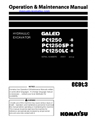 PC1250LC-8(JPN) S/N 30001-30051 Operation manual (English)