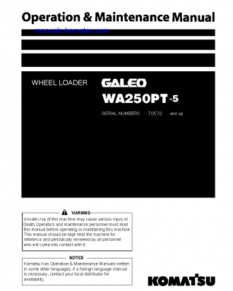 WA250PT-5(JPN) S/N 70570-72301 Operation manual (English)