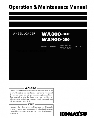 WA800-3(JPN)-E0 S/N 70001-70018 Operation manual (English)