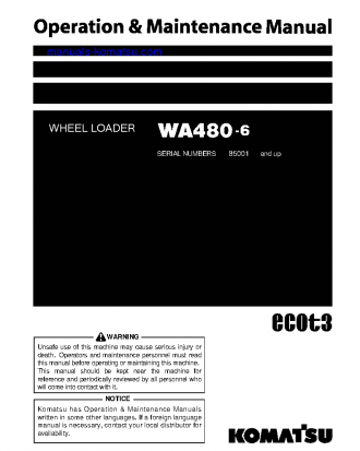 WA480-6(JPN) S/N 85001-85389 Operation manual (English)