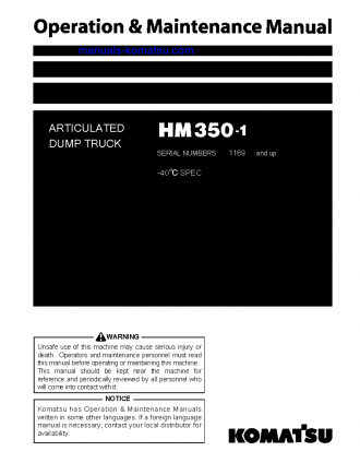 HM350-1(JPN)--40C DEGREE S/N 1169-UP Operation manual (English)