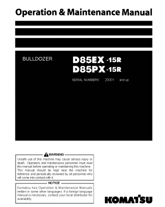 D85EX-15(JPN)-R S/N 20001-20002 Operation manual (English)