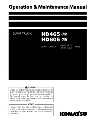 HD605-7(JPN)-R S/N 15001-15297 Operation manual (English)