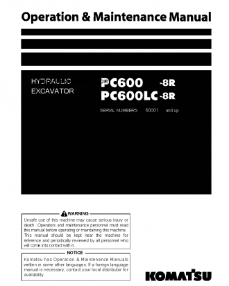 PC600-8(JPN)-R S/N 60001-60038 Operation manual (English)