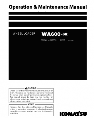WA600-6(JPN)-R S/N 65001-65009 Operation manual (English)