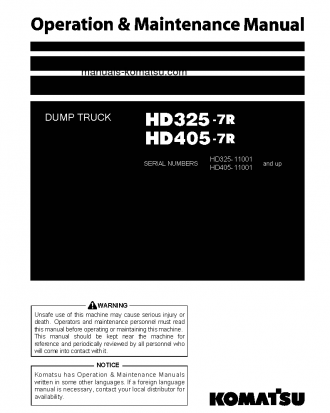 HD325-7(JPN)-R S/N 11001-11030 Operation manual (English)