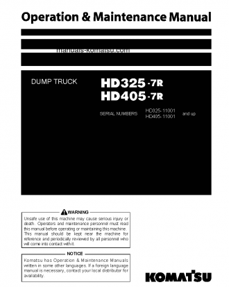 HD325-7(JPN)-W/O EGR S/N 11001-11030 Operation manual (English)