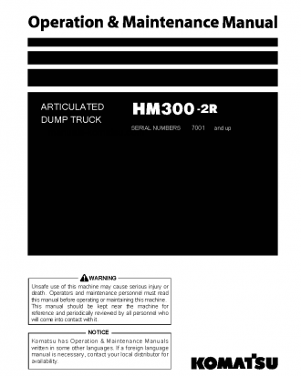 HM300-2(JPN)-W/O EGR S/N 7001-7006 Operation manual (English)