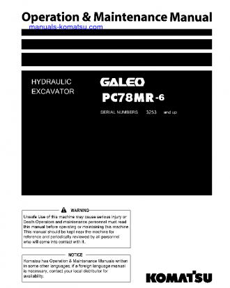 PC78MR-6(JPN) S/N 3253-UP Operation manual (English)