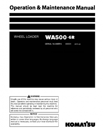 WA500-6(JPN)-R S/N 60001-UP Operation manual (English)