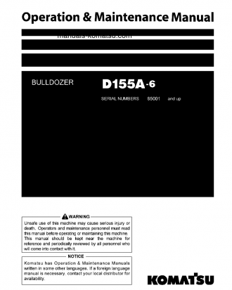 D155A-6(JPN) S/N 85001-85024 Operation manual (English)
