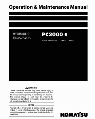 PC2000-8(JPN)--30C DEGREE S/N 20001-20149 Operation manual (English)