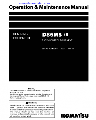 D85MS-15(JPN)-RADIO CONTROL EQUIPMENT S/N 1001-UP Operation manual (English)