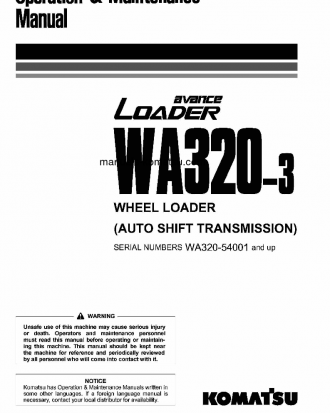 WA320-3(JPN)-AUTOSHIFT TRANSMISSION S/N 54001-UP Operation manual (English)