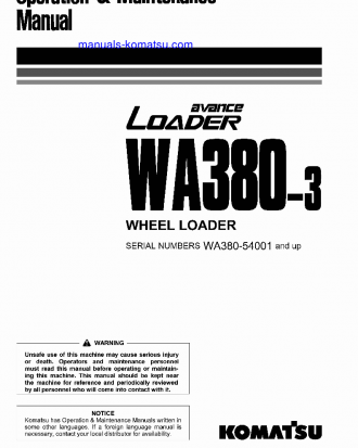 WA380-3(JPN) S/N 54001-UP Operation manual (English)