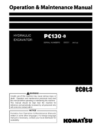 PC130-8(JPN) S/N 80001-UP Operation manual (English)