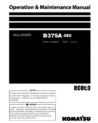 D375A-5(JPN)-E0, ONE-WAY STEERING LEVER S/N 50065-50090 Operation manual (English)