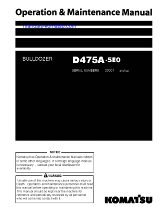 D475A-5(JPN)-TIER2, ONE-WAY STEERING LEVER S/N 30001-30070 Operation manual (English)