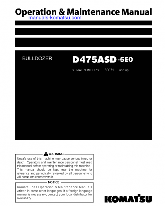 D475ASD-5(JPN)-TIER2, SUPER DOZER S/N 30071-30125 Operation manual (English)