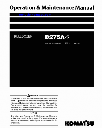 D275A-5(JPN)--50C DEGREE S/N 25714-30000 Operation manual (English)