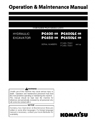 PC400-8(JPN)-R, WORK EQUIPMENT GREASE 500H S/N 75001-75096 Operation manual (English)