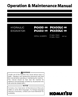 PC400-8(JPN)-R, WORK EQUIPMENT GREASE 100H S/N 75001-75096 Operation manual (English)