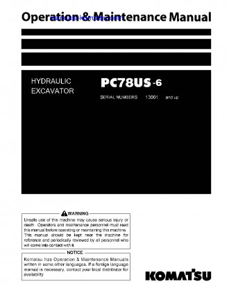 PC78US-6(JPN) S/N 13001-UP Operation manual (English)