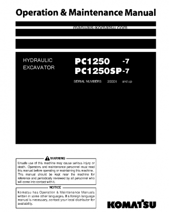 PC1250-7(JPN) S/N 20001-UP Operation manual (English)