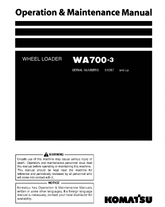 WA700-3(JPN) S/N 51087-UP Operation manual (English)