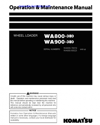 WA800-3(JPN)-TIER2 S/N 70019-70027 Operation manual (English)