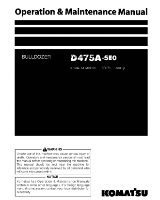 D475A-5(JPN)-TIER2, ONE-WAY STEERING LEVER S/N 30071-30125 Operation manual (English)