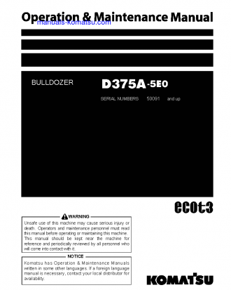 D375A-5(JPN)-TIER3, ONE-WAY STEERING LEVER S/N 50091-50145 Operation manual (English)