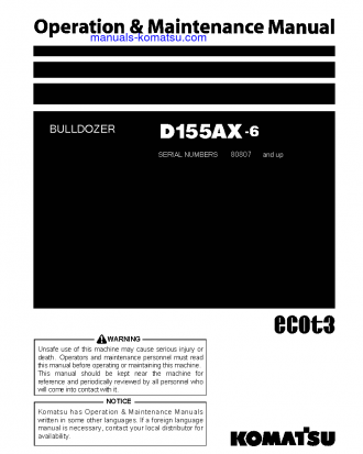 D155AX-6(JPN) S/N 80807-UP Operation manual (English)