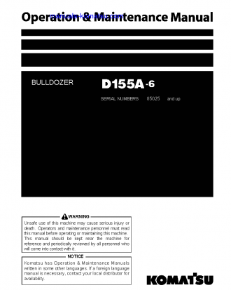 D155A-6(JPN) S/N 85025-85070 Operation manual (English)