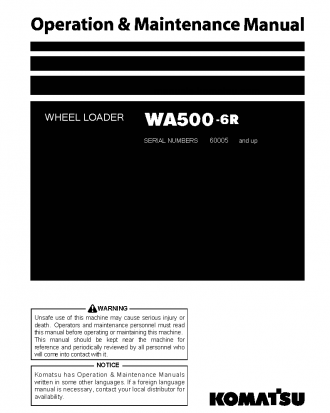 WA500-6(JPN)-R S/N 60005-60008 Operation manual (English)