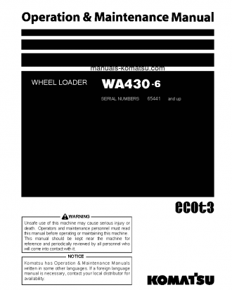 WA430-6(JPN) S/N 65411-65500 Operation manual (English)