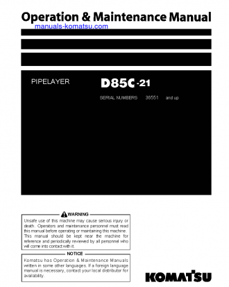 D85C-21(JPN) S/N 36551-UP Operation manual (English)