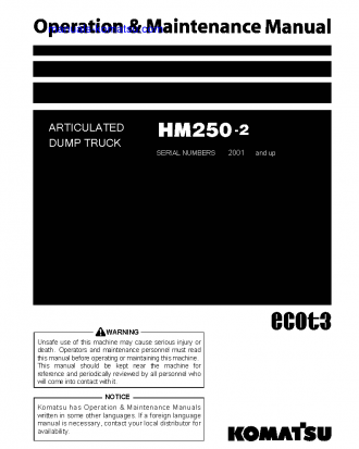 HM250-2(JPN) S/N 2001-2784 Operation manual (English)
