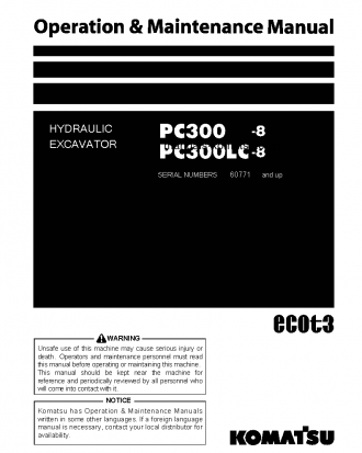 PC300-8(JPN)-WEBASTO HEATER SPEC., WORK EQUIPMENT GREASE 100H S/N 60771-61206 Operation manual (English)