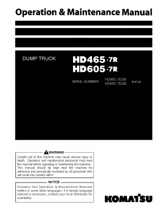 HD605-7(JPN)-R S/N 15298-15308 Operation manual (English)