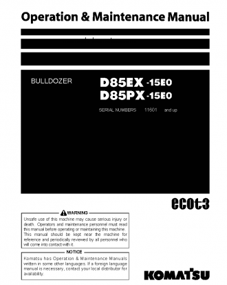 D85EX-15(JPN)-TIER3 S/N 11601-11641 Operation manual (English)