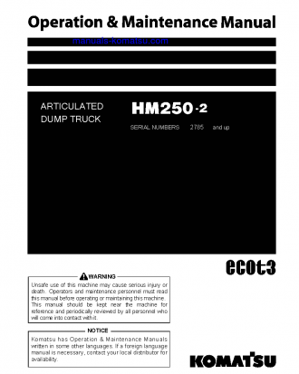 HM250-2(JPN) S/N 2785-2789 Operation manual (English)