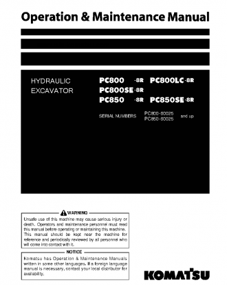 PC850SE-8(JPN)-W/O EGR S/N 60025-60031 Operation manual (English)