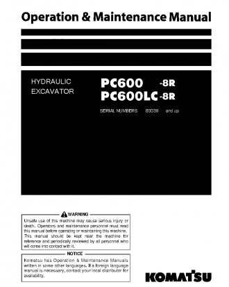 PC600LC-8(JPN)-R S/N 60039-60046 Operation manual (English)