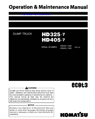 HD325-7(JPN) S/N 7582-7610 Operation manual (English)