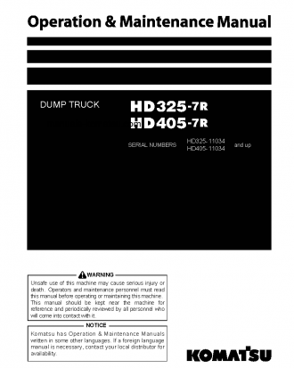 HD325-7(JPN)-W/O EGR S/N 11034-11087 Operation manual (English)