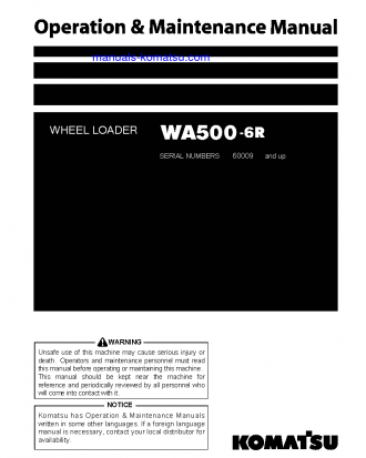 WA500-6(JPN)-R S/N 60009-60009 Operation manual (English)