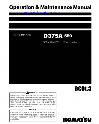 D375A-5(JPN)-E0, ONE-WAY STEERING LEVER S/N 50146-UP Operation manual (English)