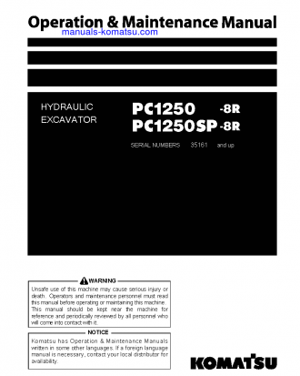 PC1250-8(JPN)-W/O ERG S/N 35161-35213 Operation manual (English)